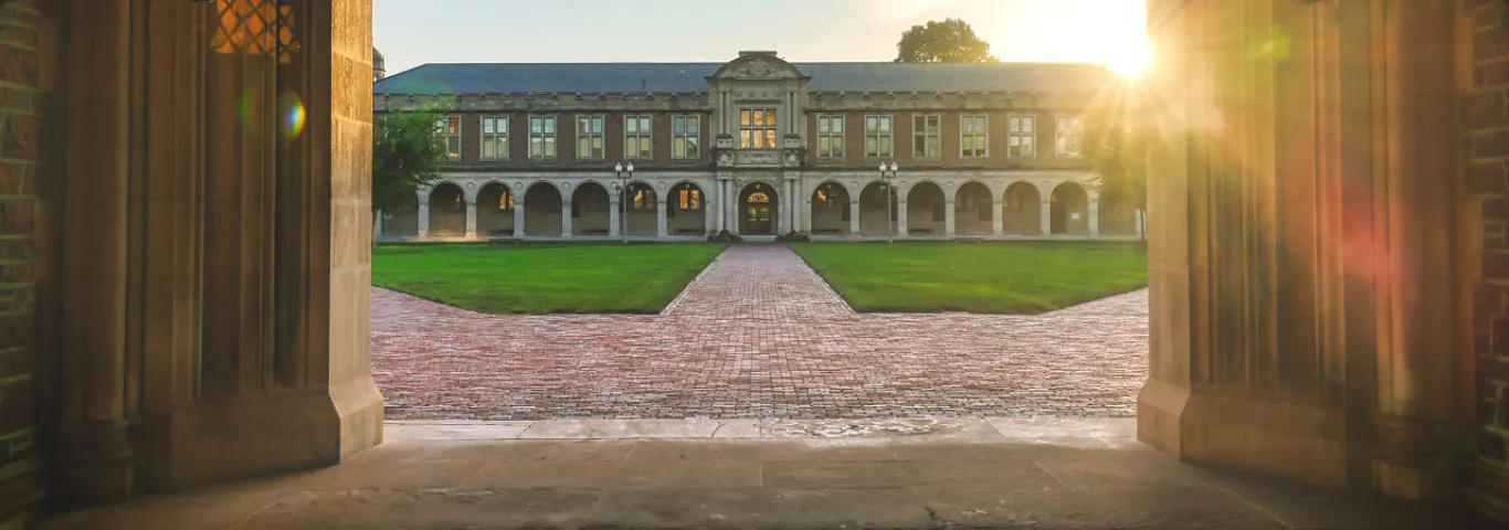 "A view of the quad/Ridgley Hall from Brookings underpass"