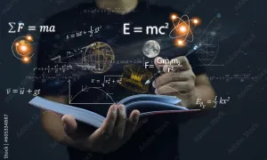 formulas with person writing in notebook