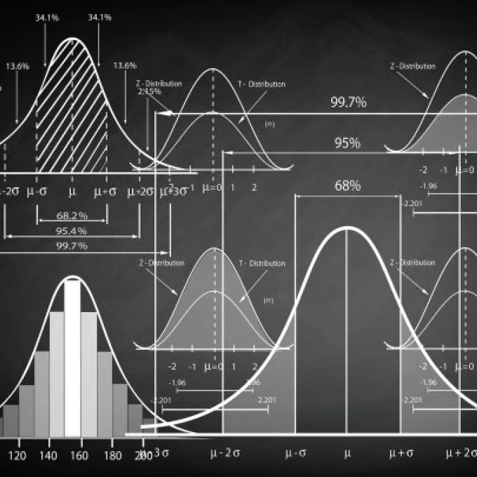 "black and white images of graphs and bell curves"